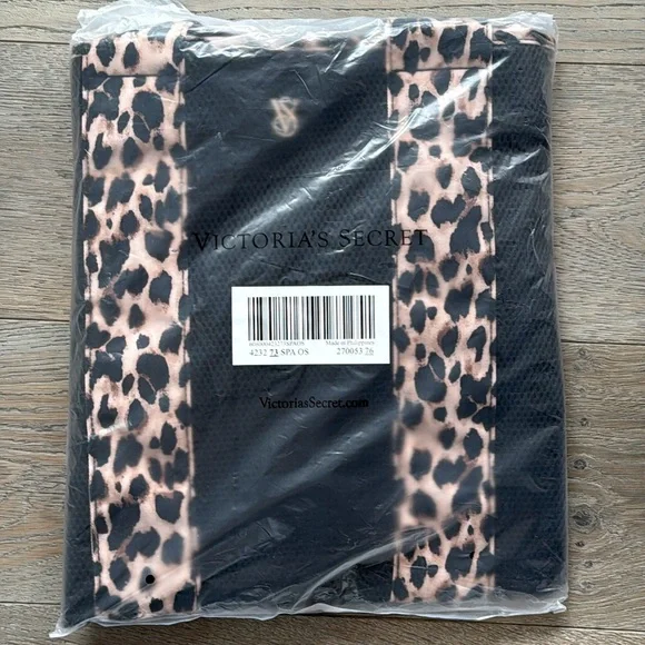 VS Leopard Print Black Mesh Tote Top Zip Closure Bag 14"L x 15"H x 10"D - Picture 3 of 7